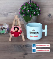 Odyolog Kupa Bardak Beyaz ve Fotoğraflı Ahşap Anahtarlık Hediye (Model 12)