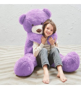 Sevimli Papyonlu Büyük Peluş Ayıcık, 130 cm- % 100 Yerli (Lila)