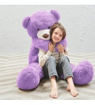 Sevimli Papyonlu Büyük Peluş Ayıcık, 130 cm- % 100 Yerli (Lila)