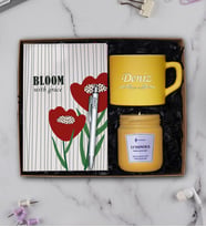 Kişiye Özel  Nescafe Fincanı, Tükenmez Kalem,Kokulu Cam Mum, Defter Hediye Seti (Sarı)