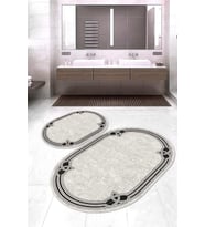 Dijital Baskılı Kaymaz Taban Yıkanabilir Oval 2'li Klozet Takımı Banyo Paspası NOKZ-HT-234 (Gri)