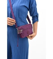 Klinkır Kumaş Mini Çapraz Askılı Kadın Çanta 571 Collection Yağmur Geçirmez El Çantası 20*10 Cm  (Mor)