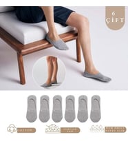 Kadın - Erkek Düz Desen (6 ÇİFT) Pamuklu Terletmez Babet Çorap (Gri)