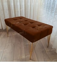 Modern Dilim Puf Ayakucu Puf Gold Metal Ayak (100*45) (Kahverengi)