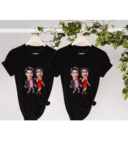 BK Gift Kişiye Özel Sevgililer Karikatürlü İkili Siyah T-shirt Seti, Sevgililer Hediye, Çift Hediyesi, Yıl Dönümü Hediyesi, Kişiye Özel Tişört (Model 9)