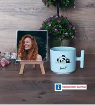 Sevimli Panda Fotoğraflı Dekoratif Taş, Kupa Bardak Beyaz Hediye (Model 12)