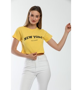 Süperlife Kadın Newyork Baskılı  Slim Fit  Tişort  SPR21Y15 (Sarı)