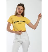 Süperlife Kadın Newyork Baskılı  Slim Fit  Tişort  SPR21Y15 (Sarı)