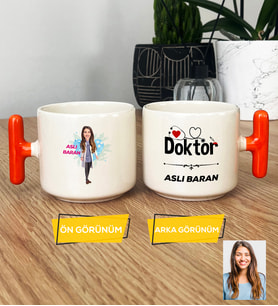 Kişiye Özel Karikatürlü Doktor Hediye T Kupa Bardak Kadın Doktora Hediye Tıp Bayramı Hediyesi (Turuncu)