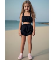 Kız Bebek Düz Renk Crop Şort Set (Siyah)
