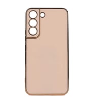 Samsung Galaxy S22 Kılıf Kenarları Gold Kamera Korumalı Renkli Pastel Silikon Açık Yeşil BARK (Rose - Gold)