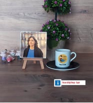 Öğretmenler Günü Hediyesi Fotoğraflı Dekoratif Taş, Ahşap Altlıklı Türk Kahvesi Fincanı Hediye (Model 7)