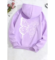 Unisex Drawing Butterflies Sırt Baskılı Sweatshirt (Lila)