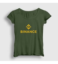 Presmono Kadın Beyaz Logo V2 Binance Bitcoin T-Shirt 324911tt (Haki)