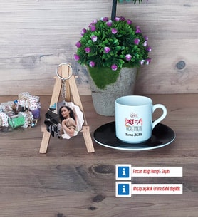 Drama Öğretmeni Türk Kahvesi Fincanı Ahşap Altlıklı ve Fotoğraflı Ahşap Anahtarlık Hediye Öğretmenler Günü Hediyesi (Model 7)