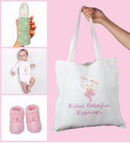 eJOYA Bebeklere Özel Çantasında Kişiye Özel Zıbın Biberon Ve Patik Bebek Hediye Seti 109795 (Pembe)