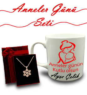 Anneler Gününe Özel Kişiye Özel Kupa & Kar Tanesi Kolye Hediye Seti (Model 3)