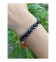 Oksitli Gümüş Kazaziye Kalın Örgü Bileklik : Gümüş - 18 cm : Gümüş - 20 cm : Siyah - 19 cm (Siyah)