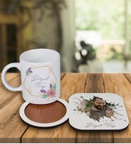 Kişiye Özel Tasarım Kupa Bardak Ve Fotoğraflı Ahşap Bardak Altlığı 99342 (Turuncu)