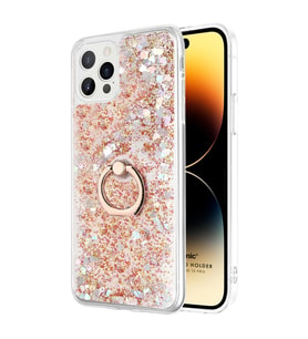 Microsonic Apple iPhone 15 Pro Kılıf Glitter Liquid Holder Pembe (Gold)