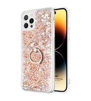 Microsonic Apple iPhone 15 Pro Kılıf Glitter Liquid Holder Pembe (Gold)