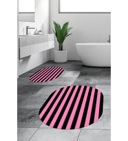 EVDEYA Dijital Yıkanabilir Çizgili Modern İkili Banyo Halısı Paspas Oval Klozet Takımı, OKLOZET-50-KIRMIZI, (Pembe)