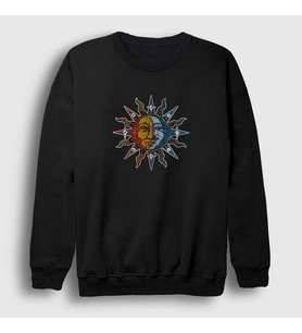 Presmono Unisex Beyaz Mosaic Sun Moon Güneş Ay Sweatshirt 408103tt (Siyah)