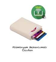 Newish Adelina Nova Deri Mekanizmalı Otomatik Kızaklı Kartlık Cüzdan (Krem)