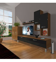 Decoraktiv Eko 6DA Mdf Std Krom Ayaklı Tv Ünitesi Tv Sehpası (Siyah - Ceviz)