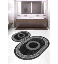 Dijital Baskılı Kaymaz Taban Yıkanabilir Oval 2'li Klozet Takımı Banyo Paspası NOKZ-SD-583 (Siyah)