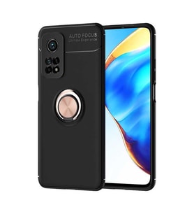 Xiaomi Mi 10T Pro 5G Kılıf Yüzüklü Magnetli Ravel Case (Siyah-Rose Gold)