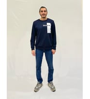 Erkek Bisiklet Yaka Rahat Kalıp 3 iplik Kalın W.Brooklyn Baskılı  Sweatshirt SPR24SW31 (Lacivert)