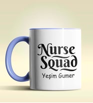 Kişiye Özel Nurse Squad (Hemşire Tayfası) Tasarımlı Turuncu Kupa (Mavi)