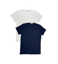Erkek Slim Fit Dar Kesim Bisiklet Yaka Kısa Kol Pamuklu 2'li Tişört Paketi (Beyaz-Lacivert) (Beyaz - Lacivert)