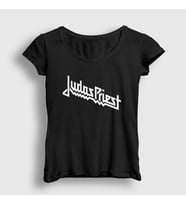 Presmono Kadın Sarı Logo Judas Priest T-Shirt 88318tt (Siyah)