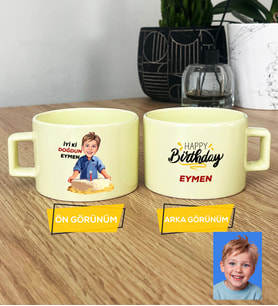 Kişiye Özel Karikatürlü Erkek Çocuğa Hediye Pastel Fincan Erkek Çocuk Hediyeleri Doğum Günü Hediyesi (Sarı)