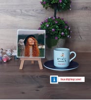 İngilizce Öğretmeni Fotoğraflı Dekoratif Taş, Ahşap Altlıklı Türk Kahvesi Fincanı Hediye Öğretmen Günü Hediyesi (Model 4)