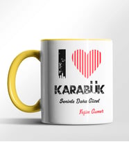 Kişiye Özel Karabük Seninle Daha Güzel Tema Siyah Renk Kupa (Sarı)