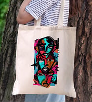 BK Gift Modern Art Tasarımlı Kanvas Bez Çanta, Baskılı Omuz Çantası, Alışveriş Çantası, Plaj Çantası, Arkadaşa Hediye (Model 7)
