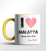 Kişiye Özel Malatya Seninle Daha Güzel Tema Siyah Renk Kupa (Sarı)
