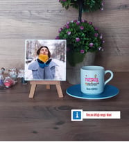 Matematik Öğretmeni Fotoğraflı Dekoratif Taş, Ahşap Altlıklı Türk Kahvesi Fincanı Hediye (Model 5)