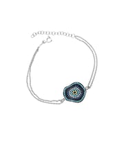 Papatya Silver 925 Ayar Gümüş Dalgalı Nazar Bileklik (Rodyum)