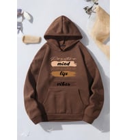 Mind Life Vibes Baskılı Oversize Sweatshirt (Kahverengi)