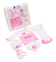 Hastane Çıkışı Kız Bebek Kıyafeti Yeni Doğan Bebek Hediyesi 5 Parça Bebek Tulum Elbise Giyim Set (Beyaz-Pembe)
