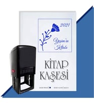 Kişiye Özel Çiçek Buketi 20 2021 Otomatik Kitap Kaşesi (Mavi)