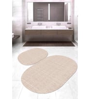 Dijital Baskılı Kaymaz Taban Yıkanabilir Oval 2'li Klozet Takımı Banyo Paspası NOKZ-SD-374 (Krem)