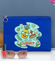 BK Gİft Yaz Temalı-1 Astarlı Portföy Çanta 30x21cm(12 Renk Seçeneği), Baskılı El Çantası, Organizer Çanta (Mavi)