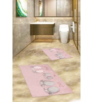 EVDEYA 3D Baskılı Yıkanabilir Anne Baba Çocuk İkili Banyo Halısı Klozet Takımı, KLOZET-16-GRİ, (Pembe)