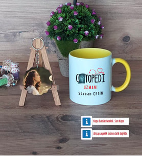 Ortopedi Uzmanı Kupa Bardak Beyaz ve Fotoğraflı Ahşap Anahtarlık Hediye (Model 7)