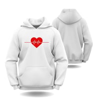 Sevgililer Günü Erkek Kadın Kalp Atışı Görselli Kapüşonlu Hoodie Sweatshirt 6013 (Beyaz)